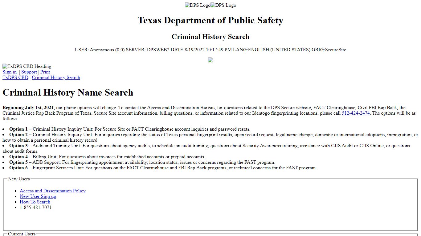 Criminal History Name Search | TxDPS Crime Records Service - Texas