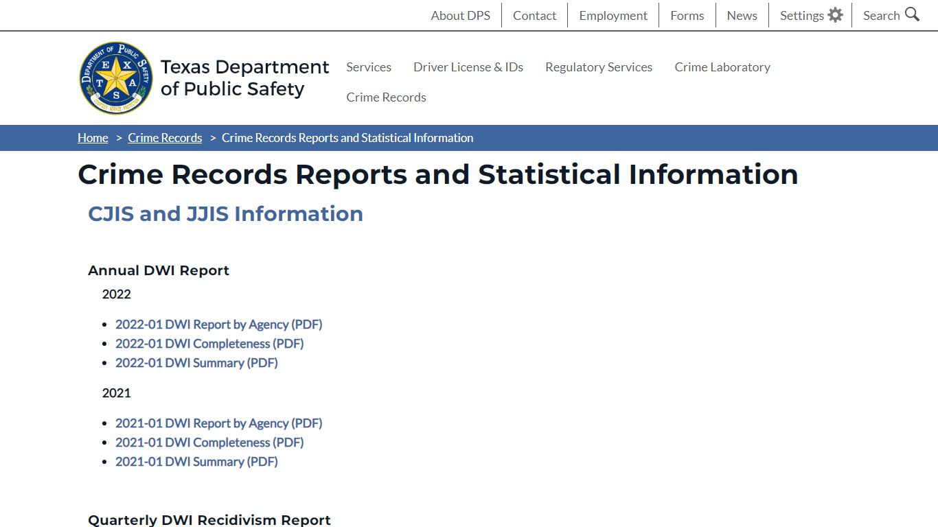Crime Records Reports and Statistical Information