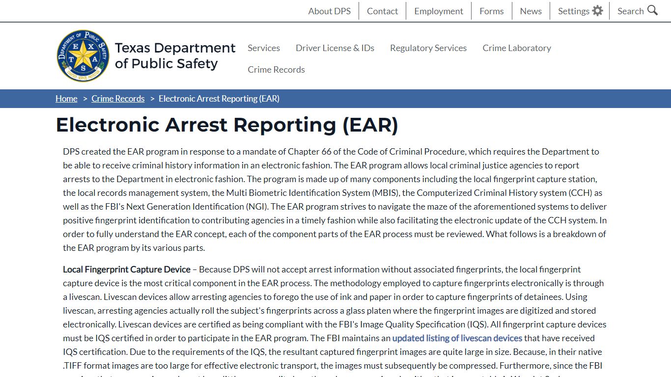 Electronic Arrest Reporting (EAR) | Department of Public Safety
